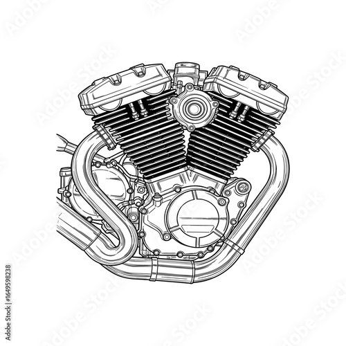 motorcycle engine black and white drawing clip art preview
