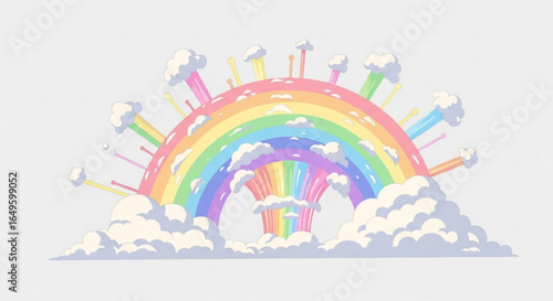 Pastel rainbow with clouds wallpaper aesthetic background illustration for kids room and nursery decor art