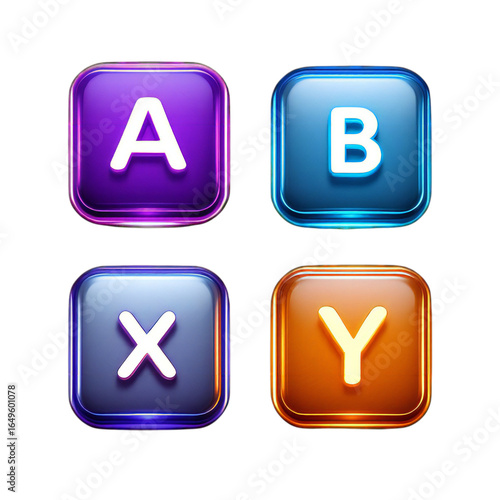 Free Download Four glossy, translucent game controller buttons labeled a, b, x, and y, arranged in a 2x2 grid, isolated on a transparent background - GFXLoad