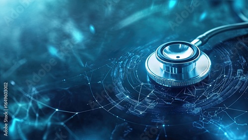 Stethoscope on abstract medical data background