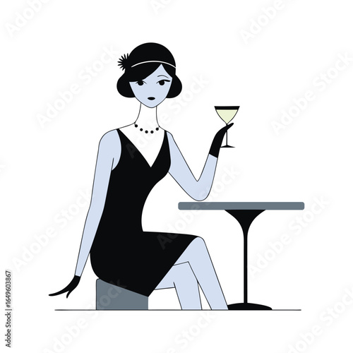 1920s flapper woman in jazz club sketch