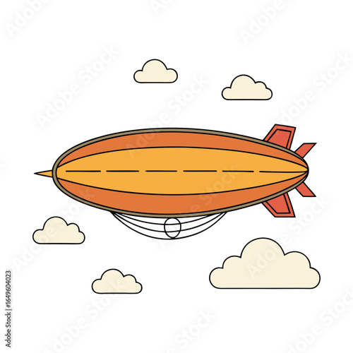 Retro airship floating among clouds vector art