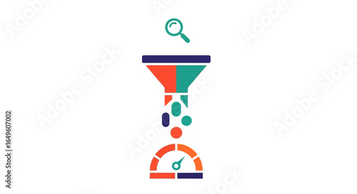 Funnel with magnifying glass and gauge illustration silhouette