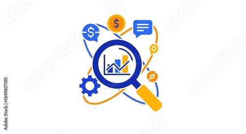 Magnifying glass analyzing financial market data silhouette
