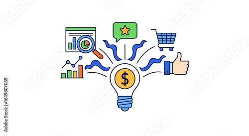 Lightbulb with dollar sign and business indicators silhouette