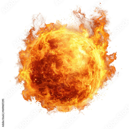 A bright fireball, isolated on transparent background