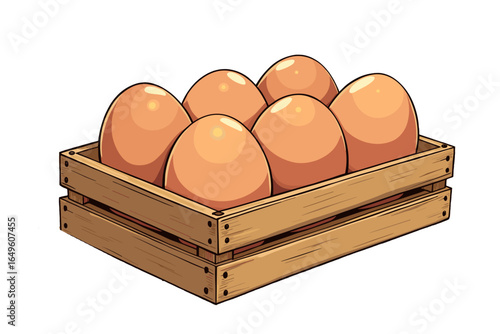 eggs in a wooden box on a transparent background