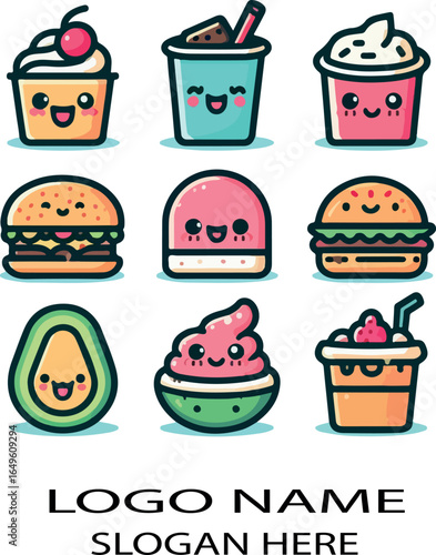 kawaii food set logo icon vector .