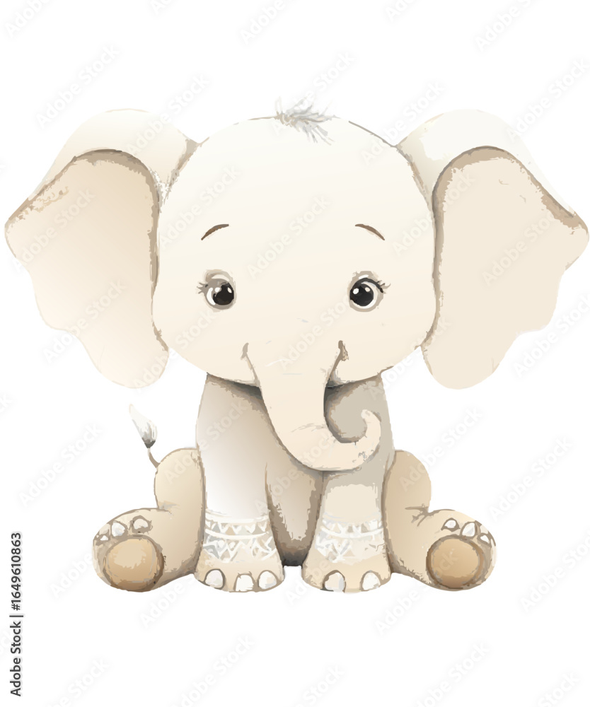 Naklejka premium Cute watercolor baby animal clipart set with hedgehog, fox, puppy, elephant, bunny, pig, raccoon, giraffe, lion, bird, dolphin, horse, and owl illustrations for nursery art