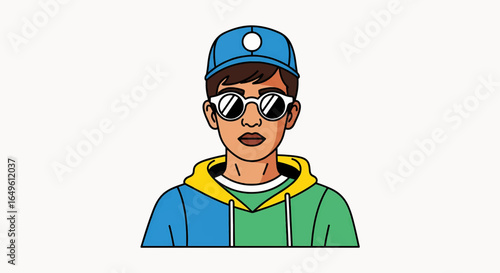 Cool teen with sunglasses and cap exudes youthful energy, ideal for fashion, lifestyle, and youth marketing campaigns