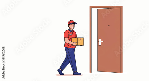 Fast and reliable delivery service with friendly courier bringing package directly to your door, perfect for e-commerce and logistics needs