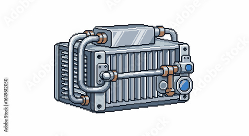 Detailed Pixel Art Illustration of an Industrial Cooling Unit with Intricate Piping and Metal Texture