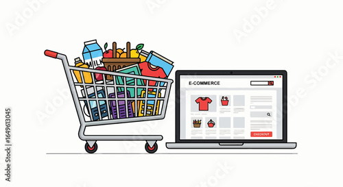Effortless grocery shopping online with a fully loaded cart and intuitive e-commerce website interface for modern convenience