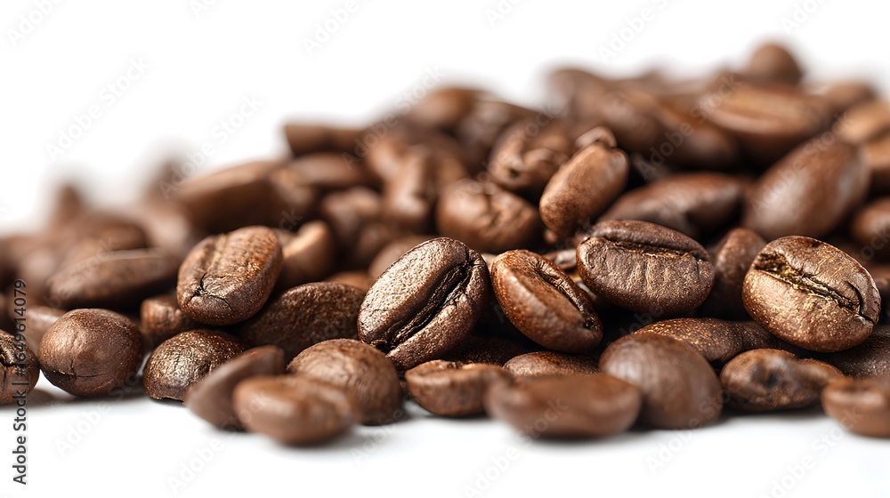 Fototapeta premium Roasted coffee beans in a close-up shot, with perfect detail