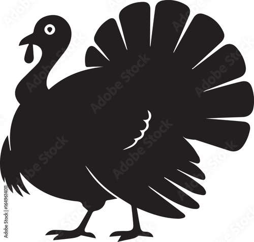 Black silhouette of a turkey with fanned tail feathers bird fowl
