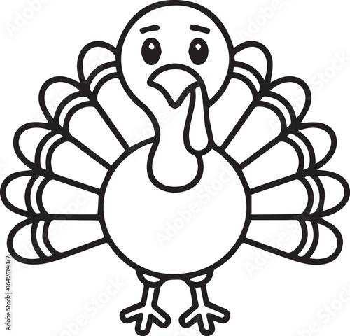 Cartoon turkey bird with fanned tail feathers and wattle illustration fowl poultry