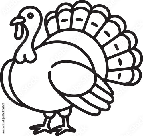 Stylized turkey displaying fanned tail feathers and wattle fowl bird