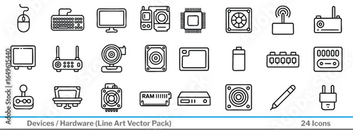 Modern technology icons set for website design and app development projects needing sleek hardware elements