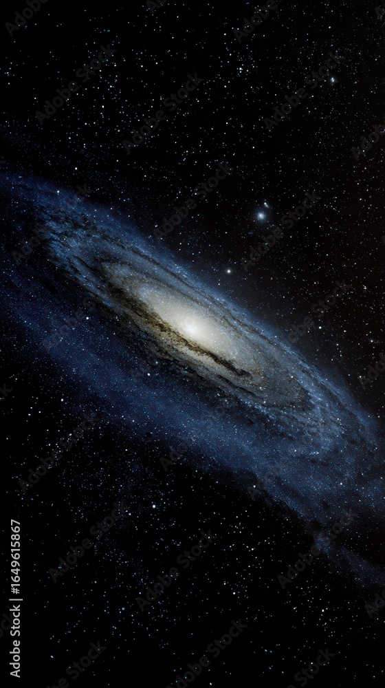 Obraz premium Andromeda Galaxy: Spiral Structure in Space, Blue and Yellow Hues
