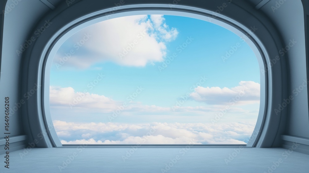 Fototapeta premium Futuristic Room with Cloud View, Sky , Horizon