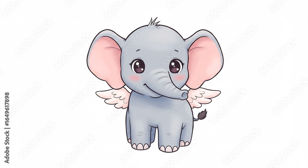 Naklejka premium 可愛い翼を持つ子象 優しい水彩画風イラスト. AI Generated
