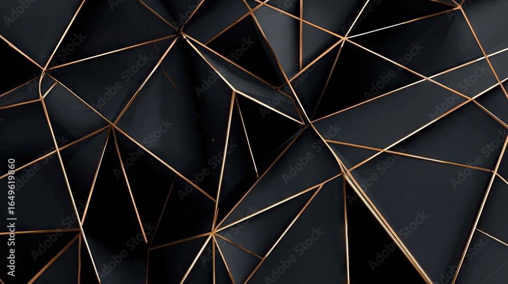Fototapeta premium Abstract geometric pattern with dark background and golden lines.