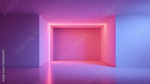Empty room lit by vibrant neon lights.