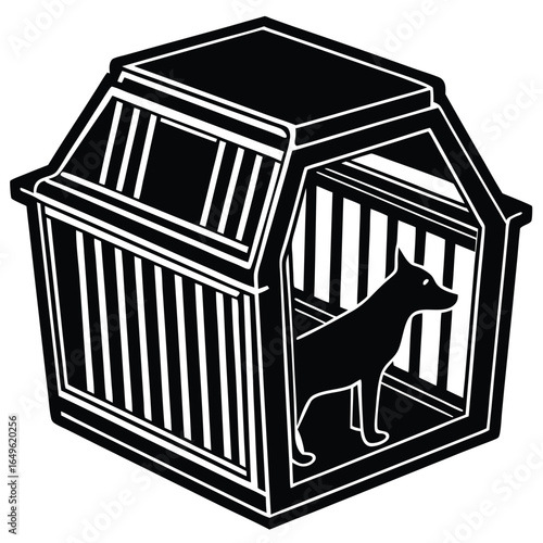 Silhouette of a dog inside a pet crate