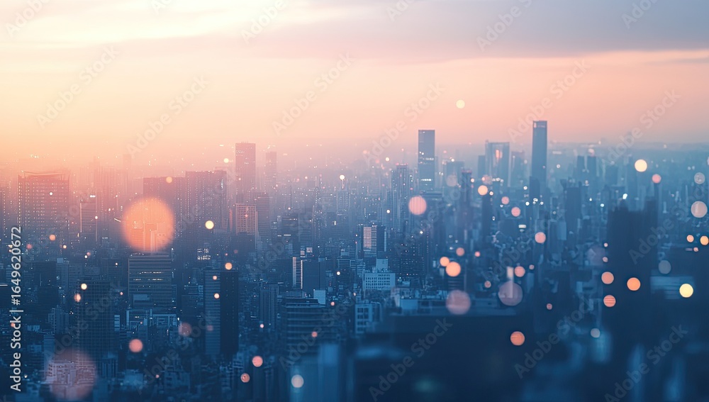 Fototapeta premium Cityscape at dawn, soft focus