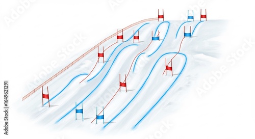 Ski Slope Course Winding Path Illustrative Diagram. AI Generated