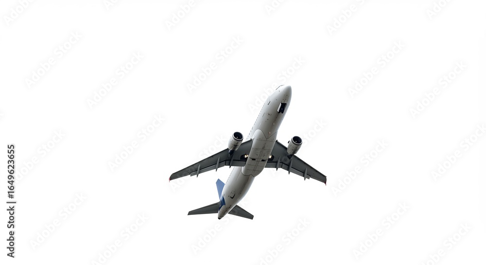 Obraz premium Airplane Ascends Bright Sky Clean Minimalist Image. AI Generated