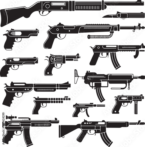 Firearms Icons Shotgun Handguns Rifles Submachine Guns and Machine Guns Assortment pistol