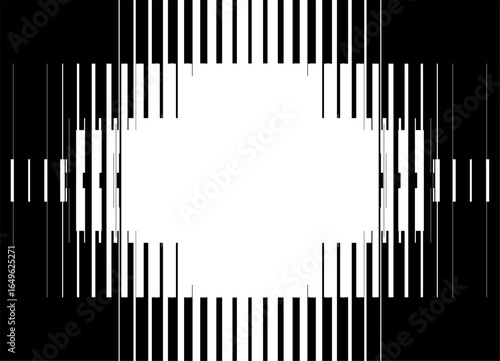 AStriped frame. Black and white Vector pattern of broken lines. Glimmering, flickering. Design element. Vector background with place for text. for covers, advertising, packaging, interior.