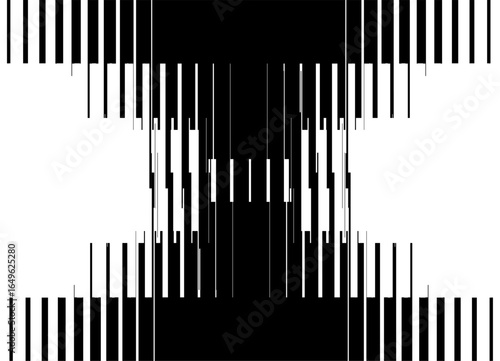 Black and White Striped Vector Pattern of Broken Lines. Glimmering, flickering. Design element. Vector background with place for text. for covers, advertising, packaging, interior.
