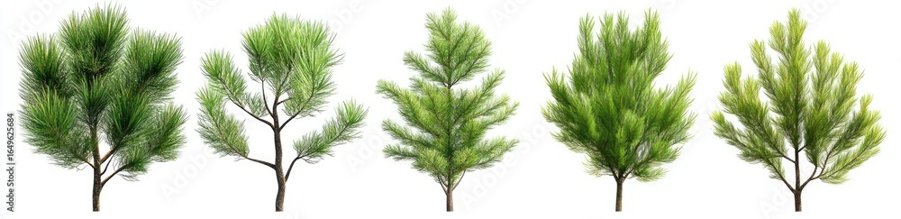 Four Conifer Branches Against White Background Four Conifer Branches Against White Background