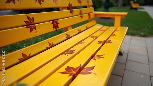Wallpaper Mural Yellow Park Bench with Autumn Leaf Pattern Torontodigital.ca