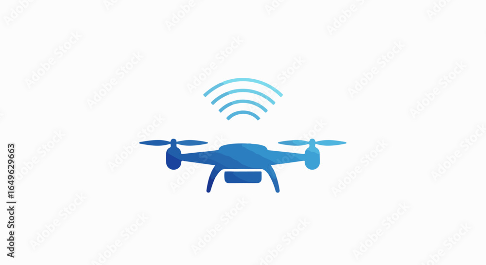Fototapeta premium Blue Quadcopter Drone with Wireless Signal Waves.