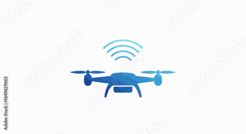 Blue Quadcopter Drone with Wireless Signal Waves.