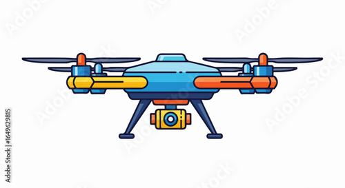 Futuristic Blue and Orange Quadcopter Drone with Camera Gimbal.