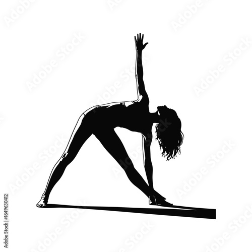 Silhouette of a woman performing a yoga triangle pose