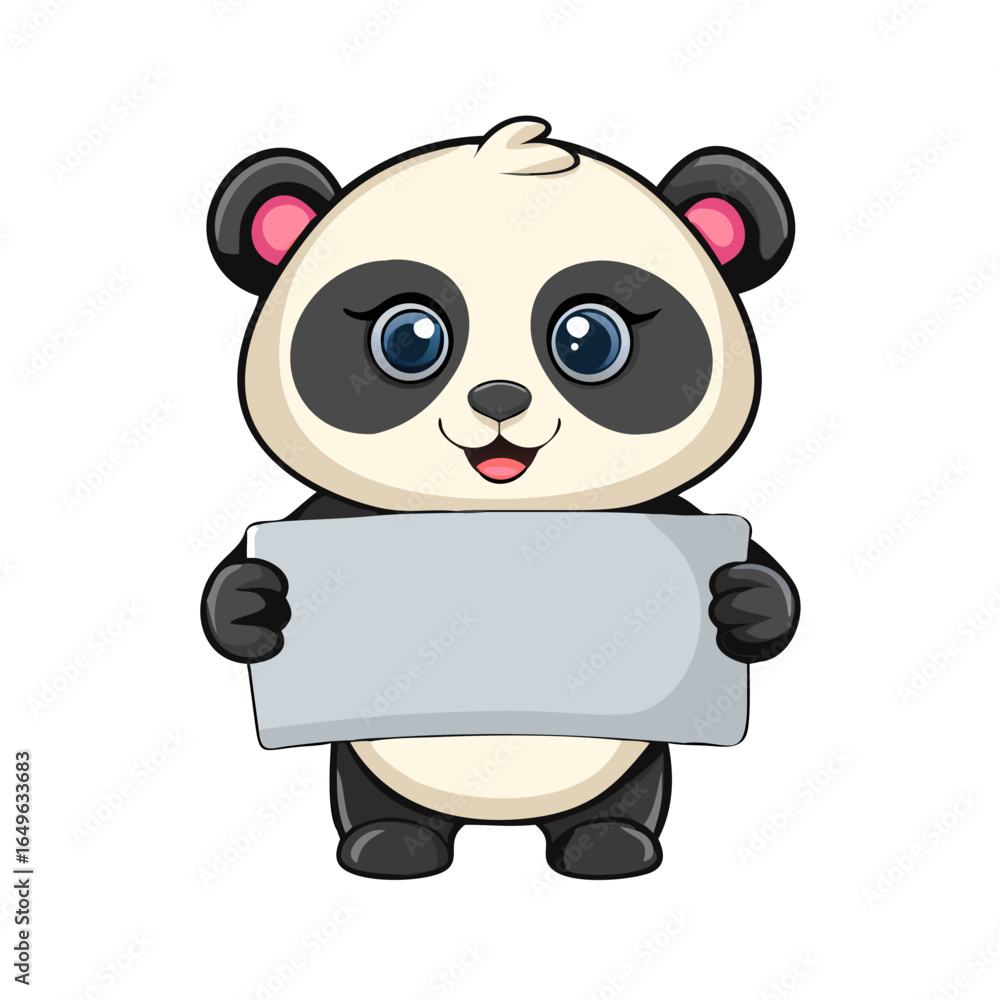 Naklejka premium cute panda cartoon holding blank sign