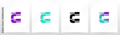 Technology Modern Cyber Glitch Letter Initial Typography Logo Design C