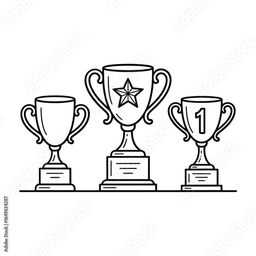 Three outline trophies of varying sizes on pedestals