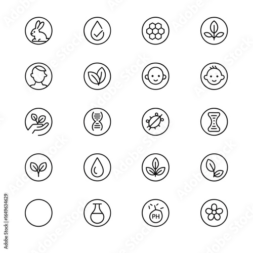 Hand drawn icons representing natural ingredients and product qualities