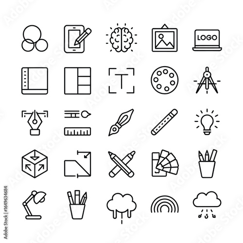 Creative design icons set with tools and symbols of art and innovation