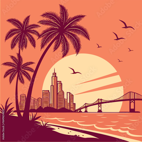 city skyline with palm trees