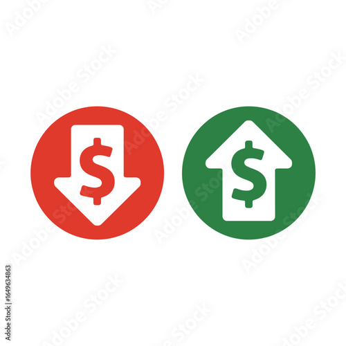 Red and green circles with dollar signs indicating price changes
