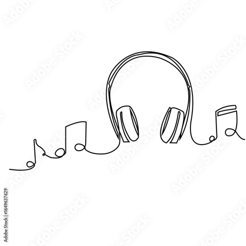 Headphones Continuous Line Art Drawing for Music, Audio