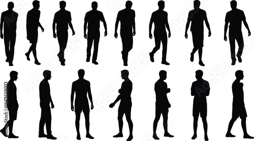 Mosilhouette, man, standing, walking, casual, formal, confident, figure, posture, black, isolated, male, body, pose, human, man silhouette, standing man, walking figure, casual clothing, formal webile