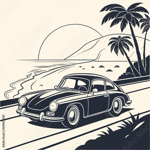 retro car on the beach